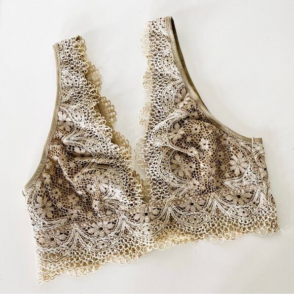 Victoria's Secret Other - NEW VS VICTORIAS SECRET Nude Tan Cream Lace Plunge Long Line Bralette Bra XS